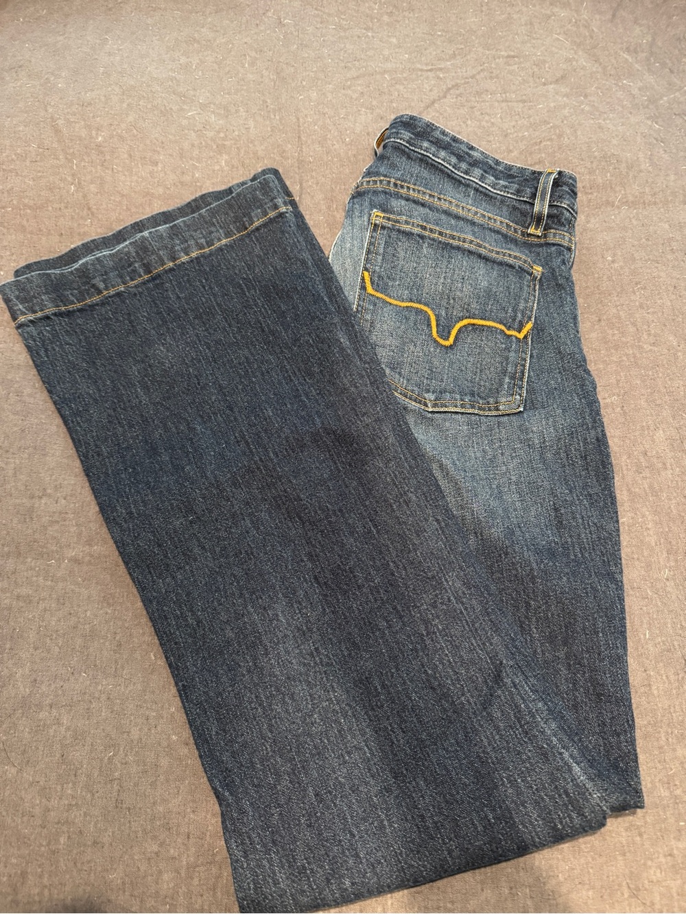 Kimes Ranch Dark Blue Denim Jeans with Yellow Stitching